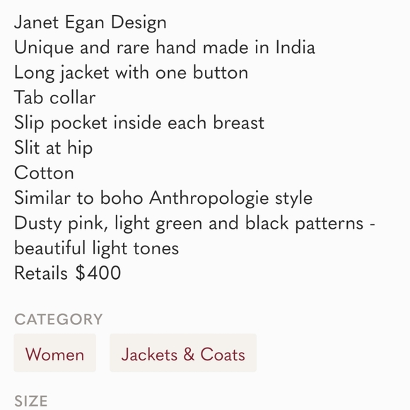 Janet Egan long jacket, unique look, Size M (6/8) - Picture 14 of 14